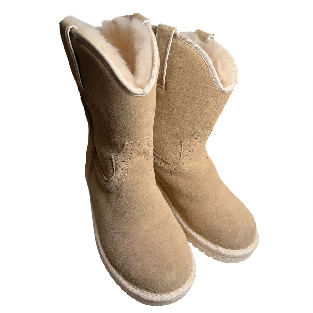 Justin Heidi Shearling Lined Suede‎ Boots Size 9 Natural Beige
